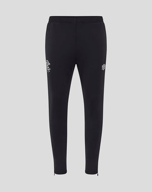 Full-length black Rangers Coaches Training Knit Pants with elastic waistband and club crest on the thigh.