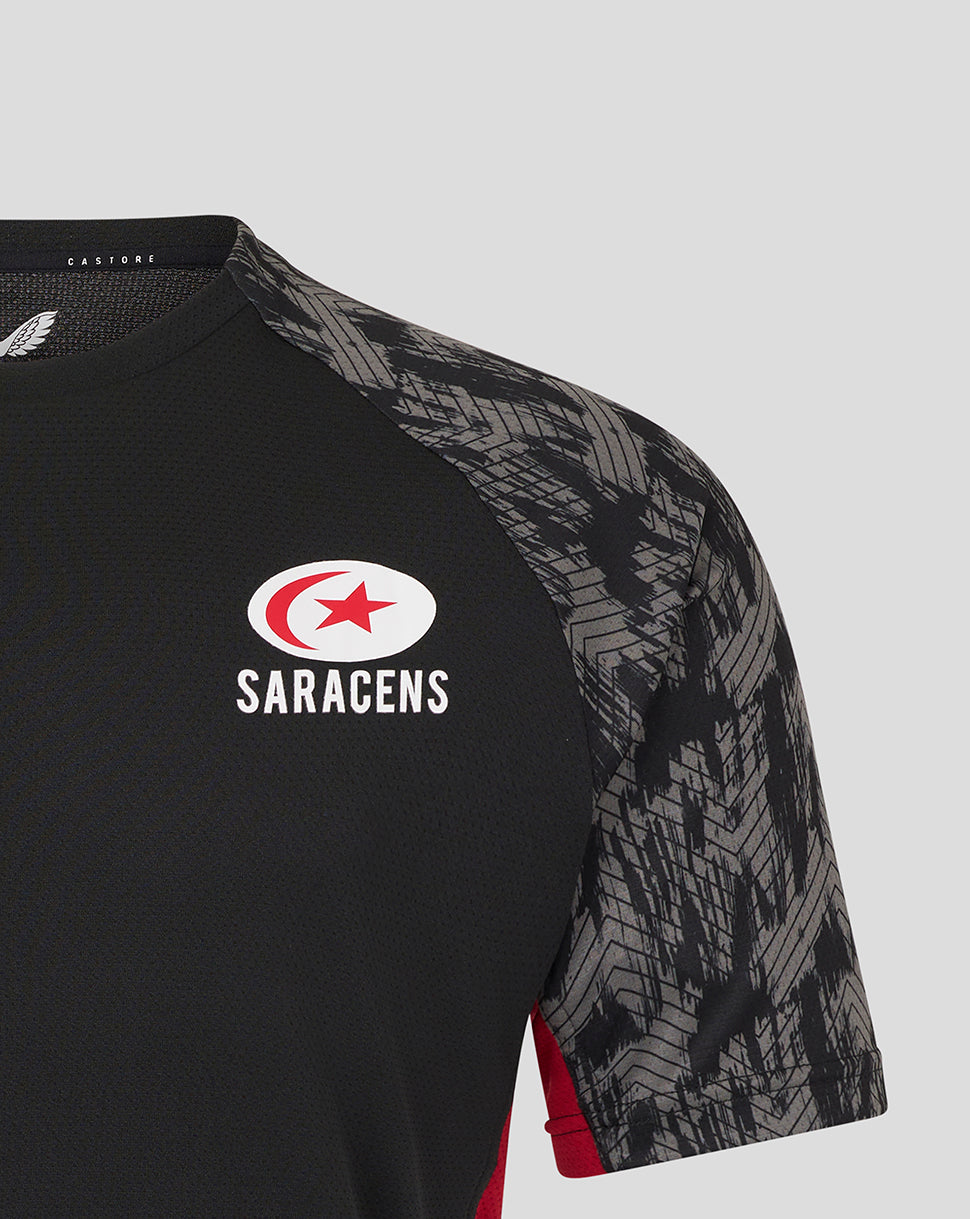 Saracens heren 25/26 trainings-T-shirt met korte mouw – Caviar - Zwart/Rood