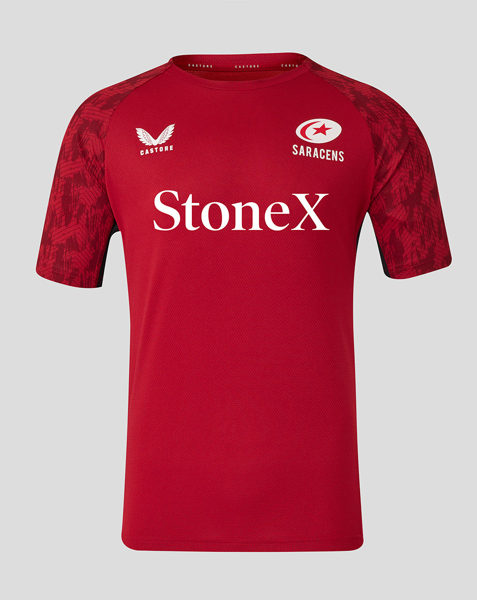 Saracens heren 25/26 trainings-T-shirt met korte mouw – Rhythmic Red - Rood/Zwart