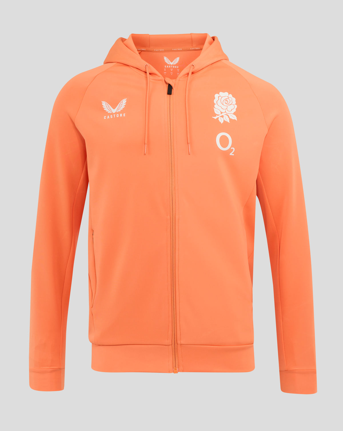 Herren England Rugby 25/26 Performance Hoodie mit durchgehendem Zip – Melone - Melon