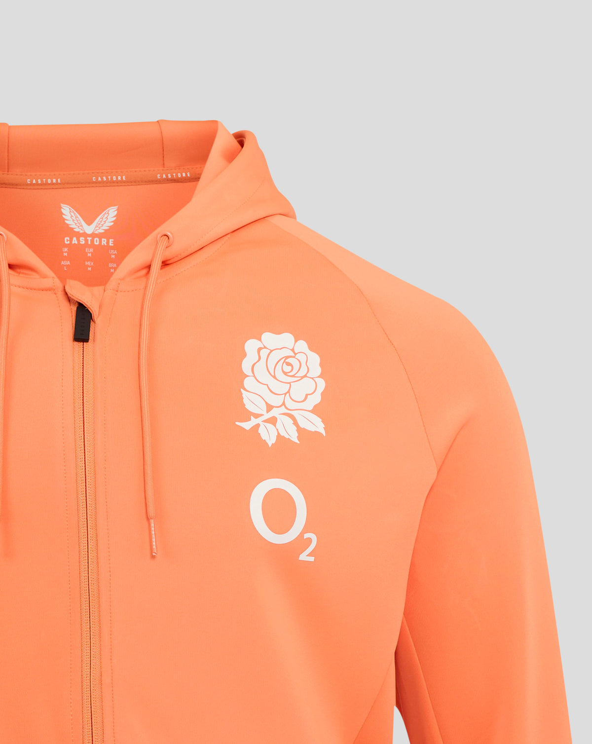 Herren England Rugby 25/26 Performance Hoodie mit durchgehendem Zip – Melone - Melon