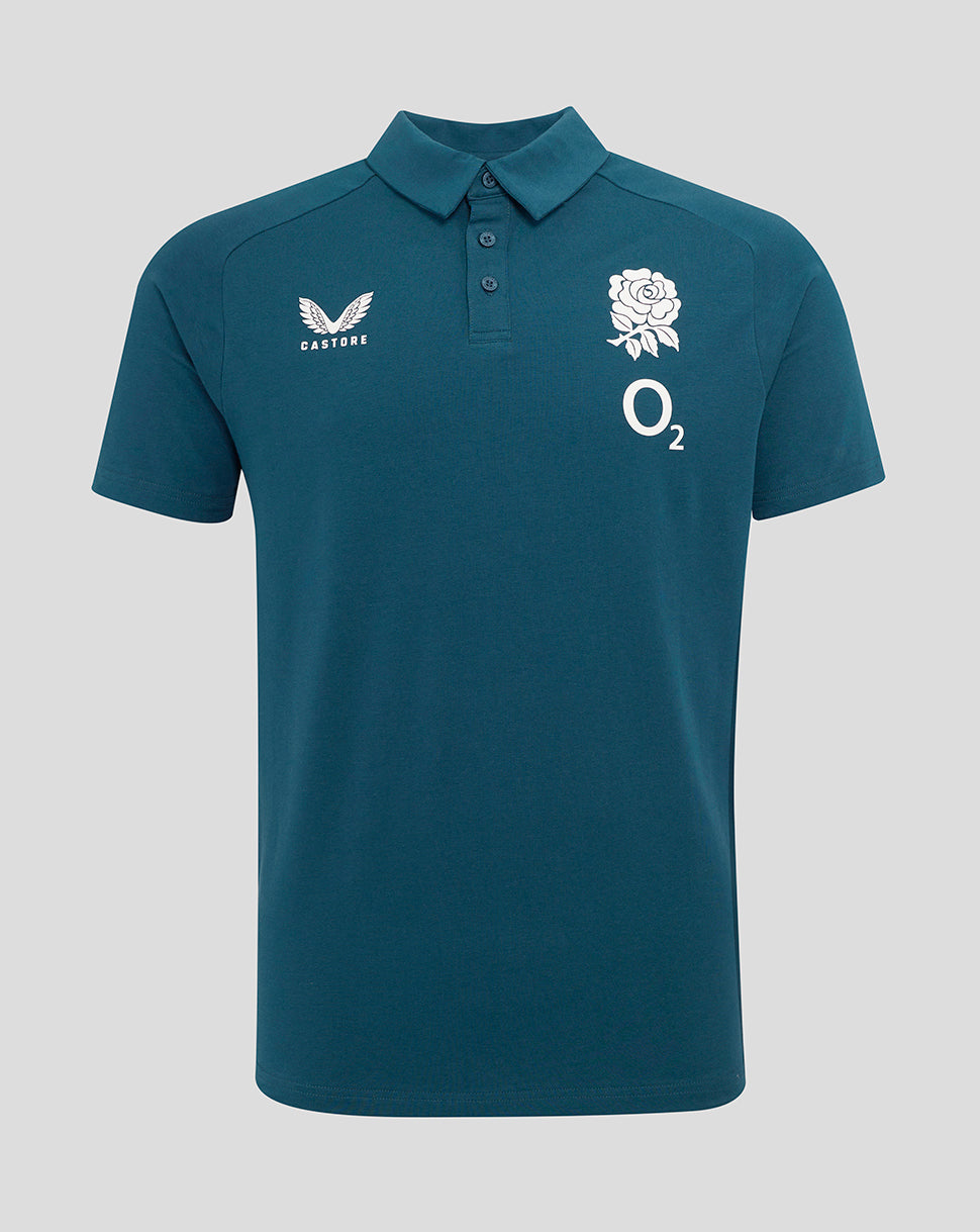 Men's England Rugby 25/26 Travel Short Sleeve Polo - Reflecting Pond
