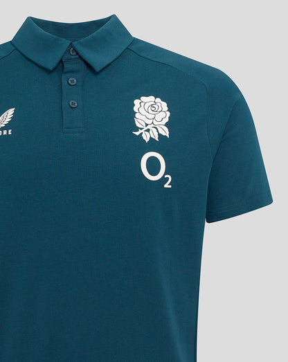 Men's England Rugby 25/26 Travel Short Sleeve Polo - Reflecting Pond