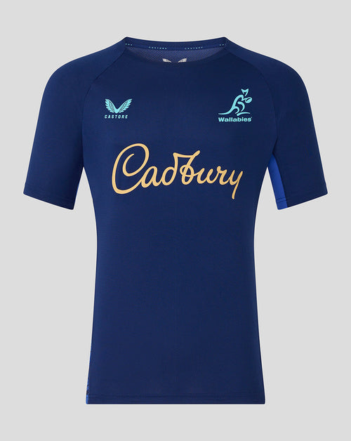 Blue sports jersey with Cadbury logo on a gray background