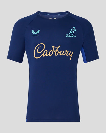 Navy blue sports jersey with Cadbury logo on a gray background