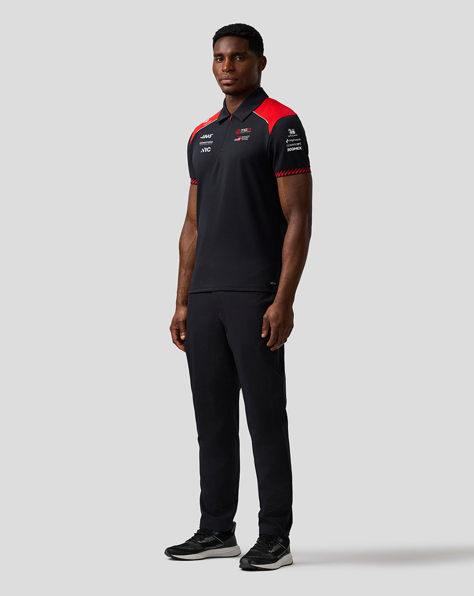 Official Haas Team Herren Kurzarm-Poloshirt - Caviar/Flame Scarlet