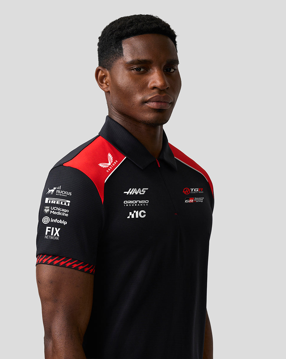 Official Haas Team Herren Kurzarm-Poloshirt - Caviar/Flame Scarlet
