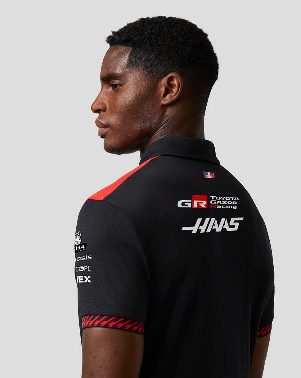 Official Haas Team Herren Kurzarm-Poloshirt - Caviar/Flame Scarlet
