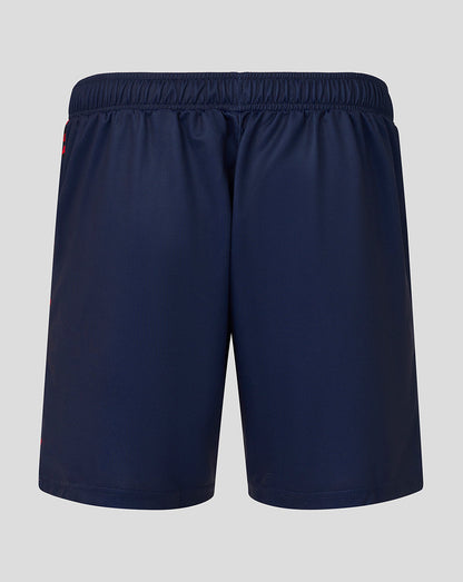 Navy blue shorts on a light gray background