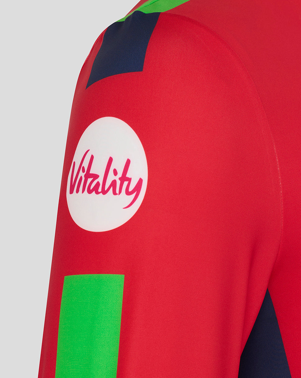 Red sports jersey with 'Vitality' logo on a white background