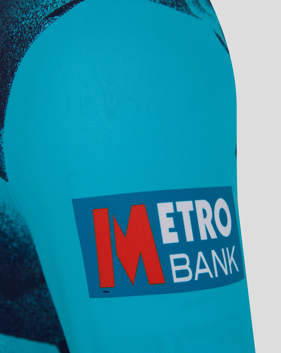 Teal sports jersey with Metro Bank logo