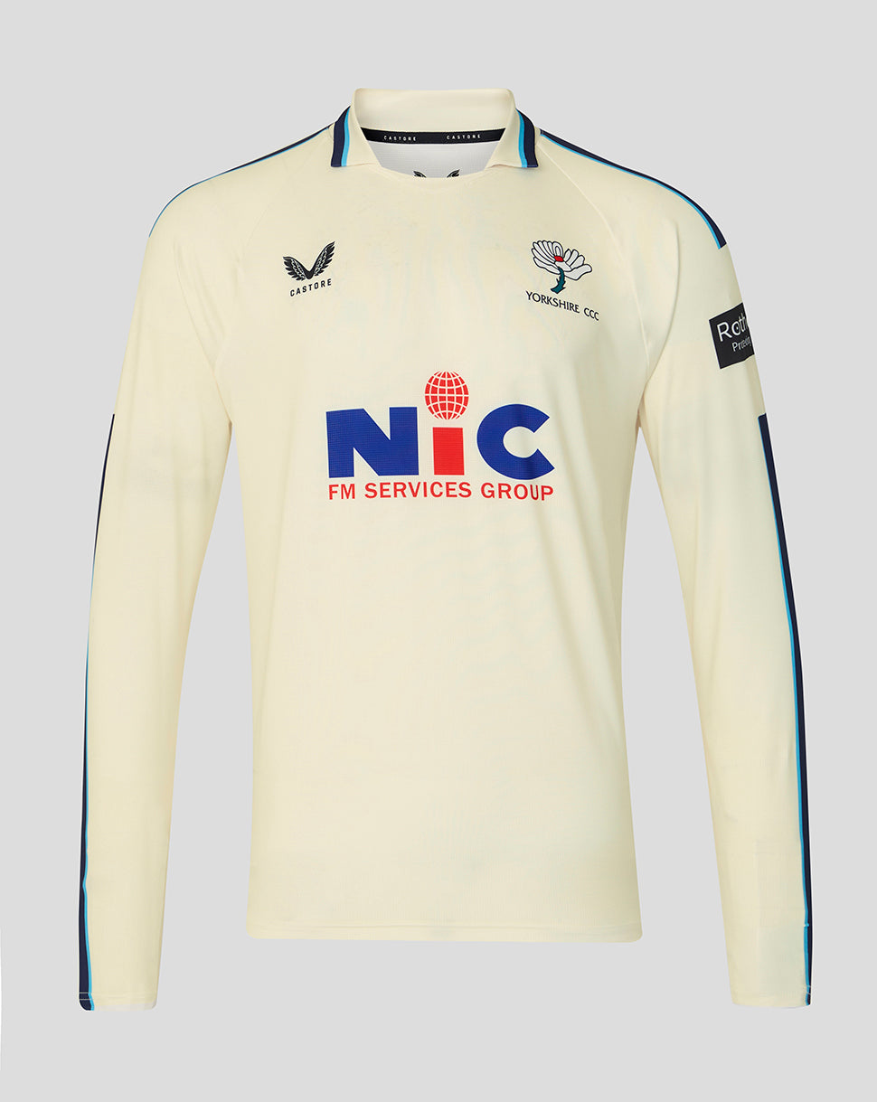 Yorkshire Cricket Men's 26/27 County Champs Long Sleeve Jersey - Cream - Cannoli Cream