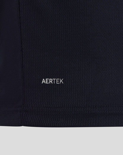 Close-up of a black fabric with 'AERTEK' logo on a white background