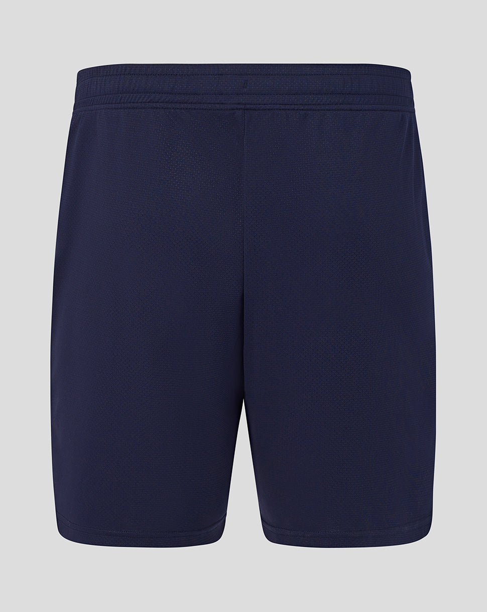 Navy blue shorts on a light gray background