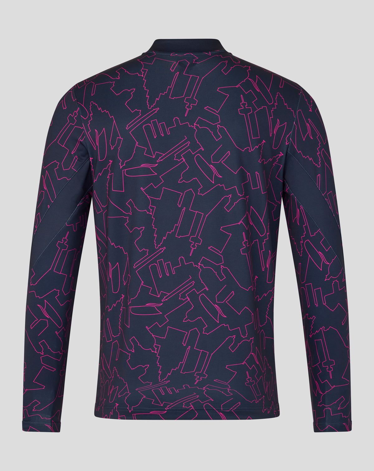 Long-sleeve shirt with a geometric pattern on a gray background