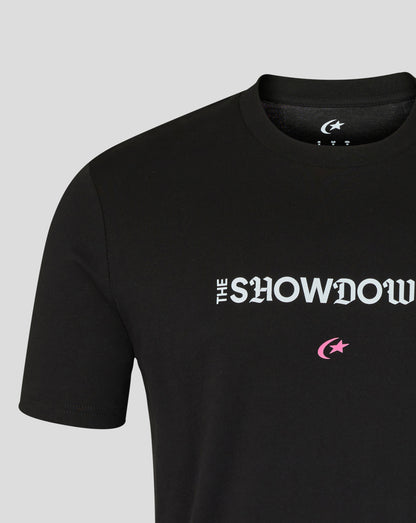 Black t-shirt with 'The Showdown' text on a gray background