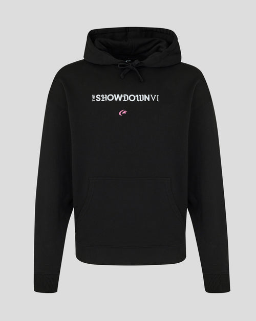 Black hoodie with text on a gray background
