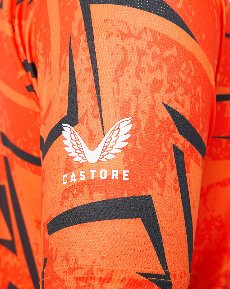 Sunrisers LeedsThe Hundred, camiseta de manga corta elástica con cuello redondo para hombre, 2026 - Naranja