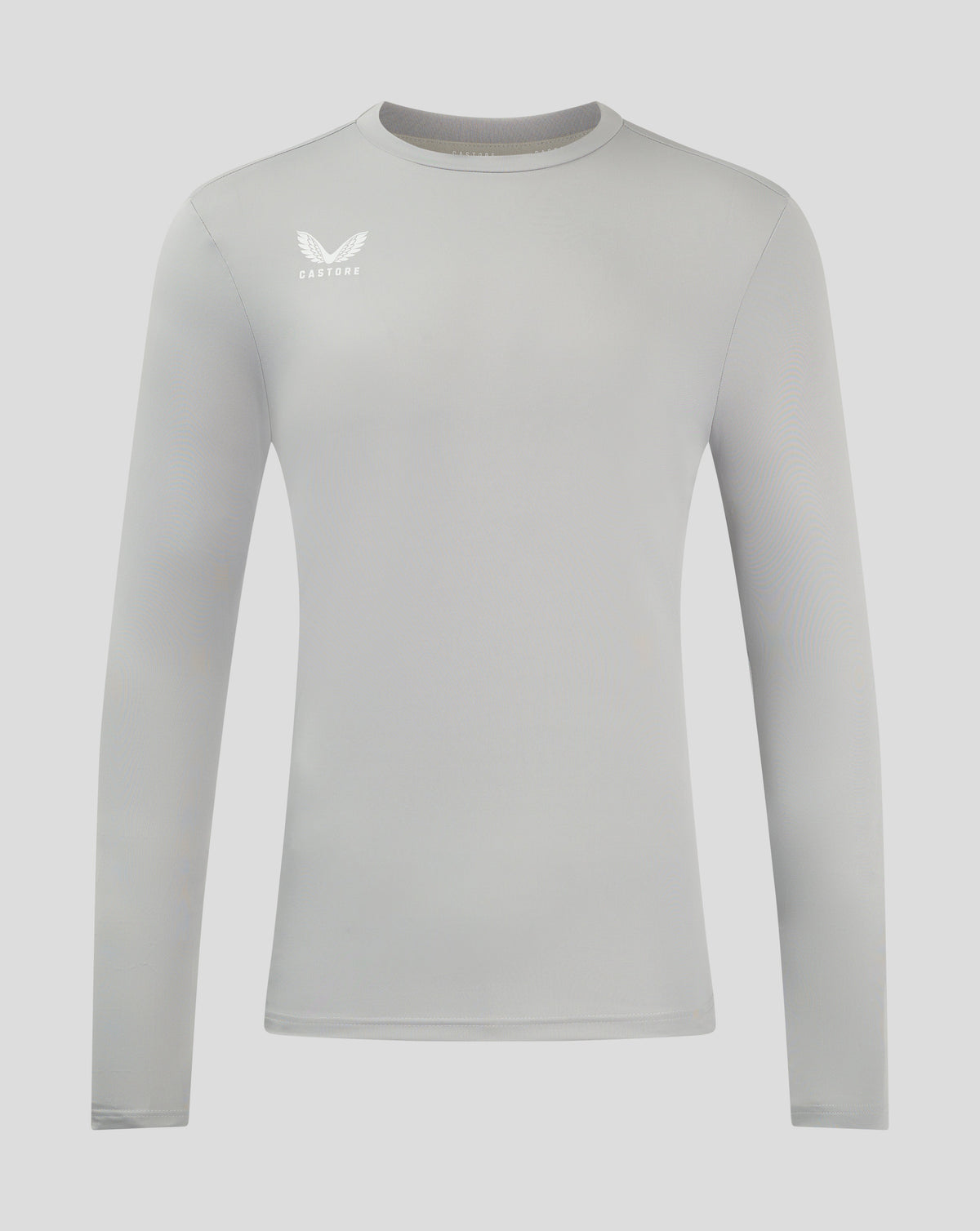 Light gray long sleeve performance tee with crew neck and Castore logo on the chest