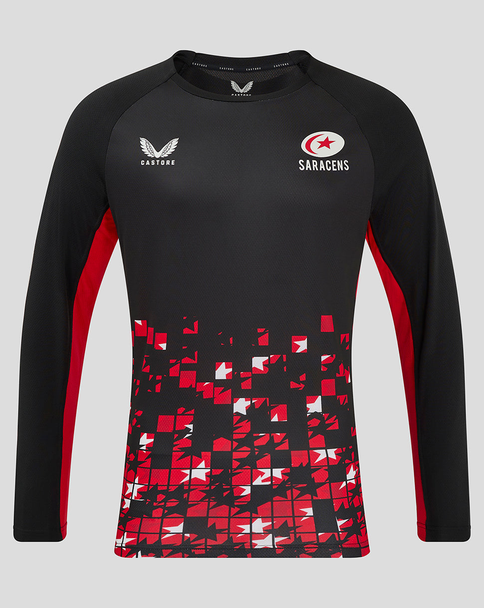 Saracens Herren 24/25 Matchday Langarm-T-Shirt – Schwarz/Rot - Schwarz/Rot