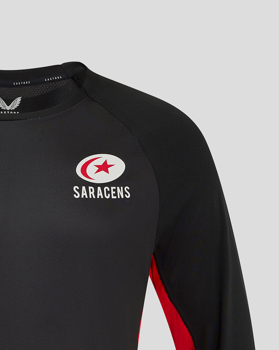 Saracens Herren 24/25 Matchday Langarm-T-Shirt – Schwarz/Rot - Schwarz/Rot