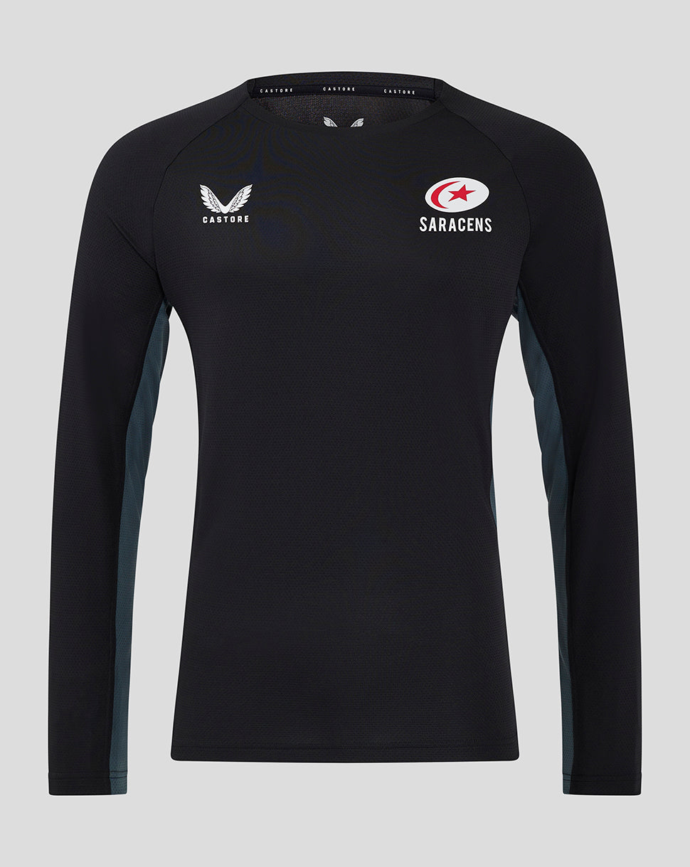 Saracens heren 24/25 trainings-T-shirt met lange mouw – zwart - Zwart/Grijs