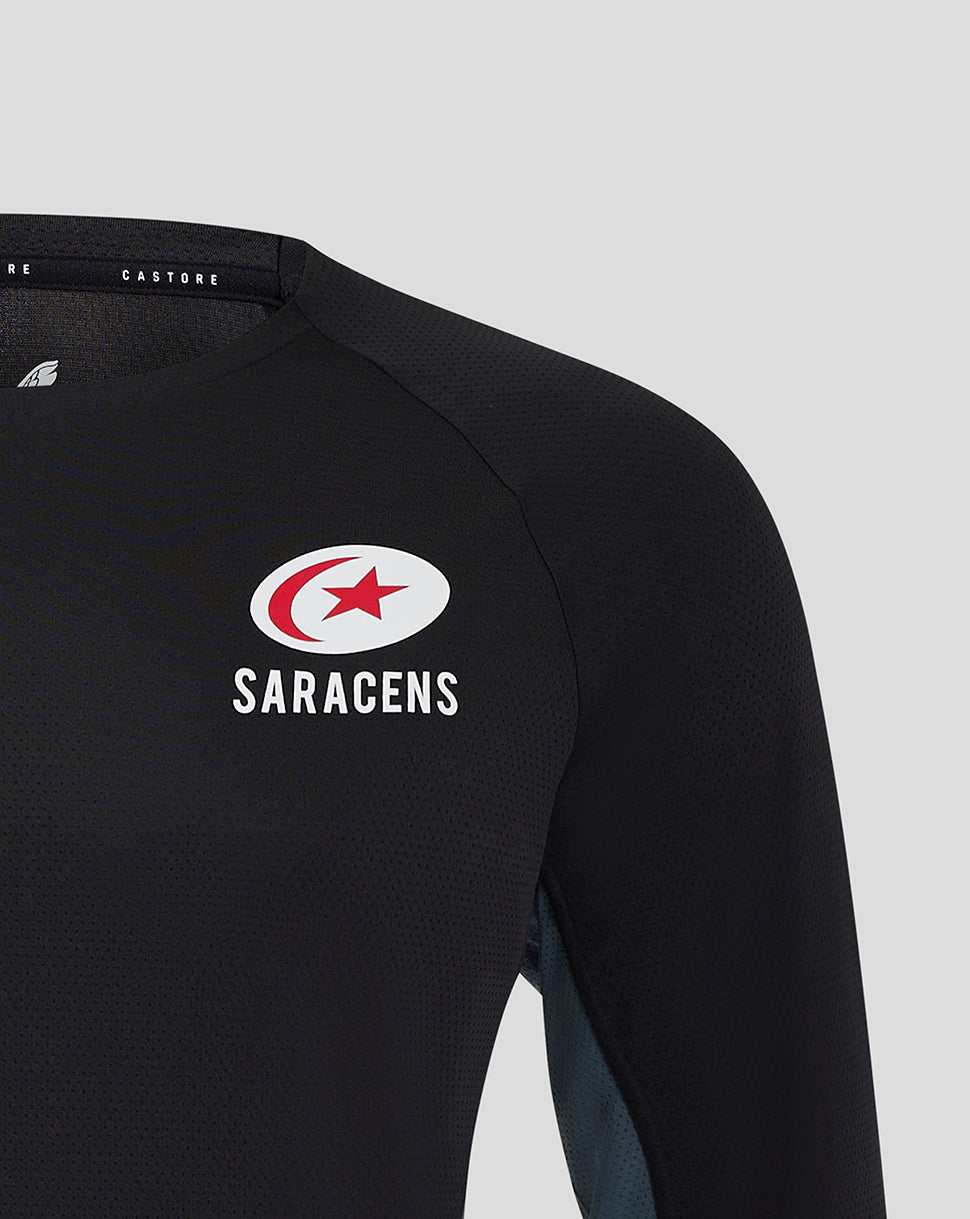 Saracens heren 24/25 trainings-T-shirt met lange mouw – zwart - Zwart/Grijs