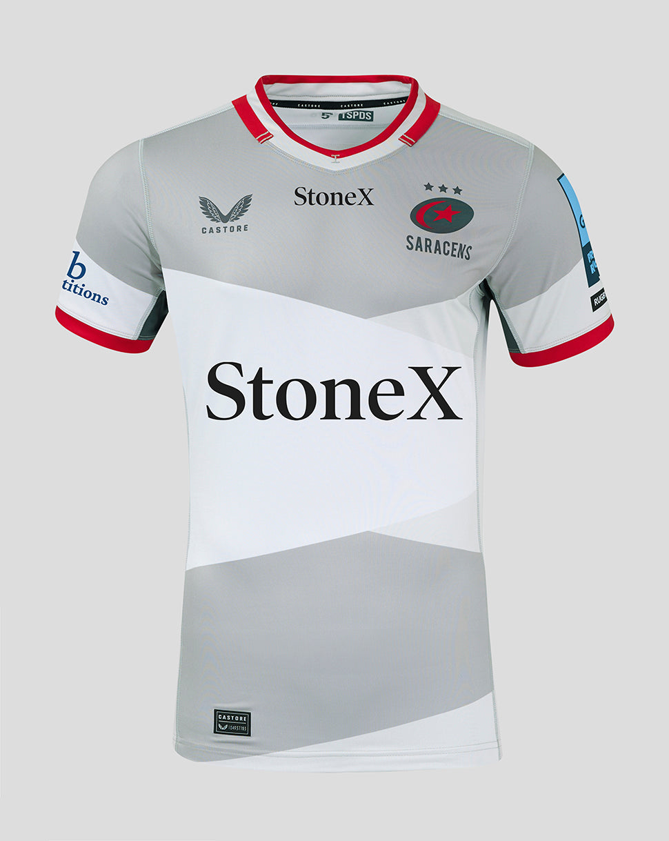 Saracens Heren Pro Uit Shirt 24/25 - Grijs/Rood