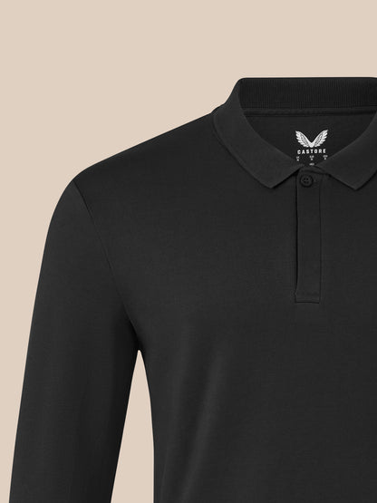 Men's Long Sleeve Cotton Polo - Black