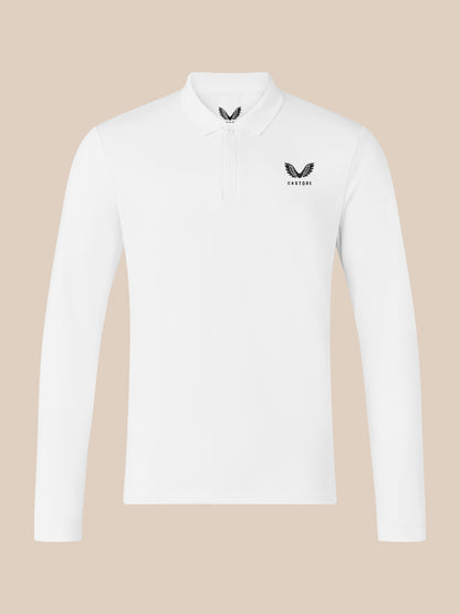 Men's Long Sleeve Cotton Polo - White