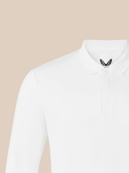 Men's Long Sleeve Cotton Polo - White