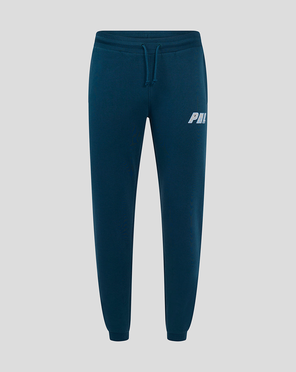 Full-length dark blue joggers with a drawstring waist and PNE logo on the thigh