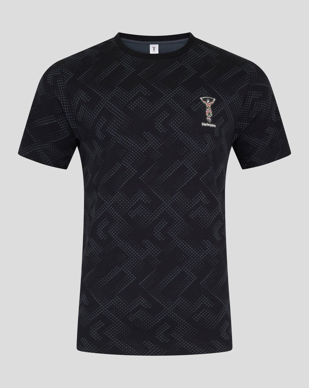 Harlequins men's black patterned short sleeve pajama top with small emblem on the chest
