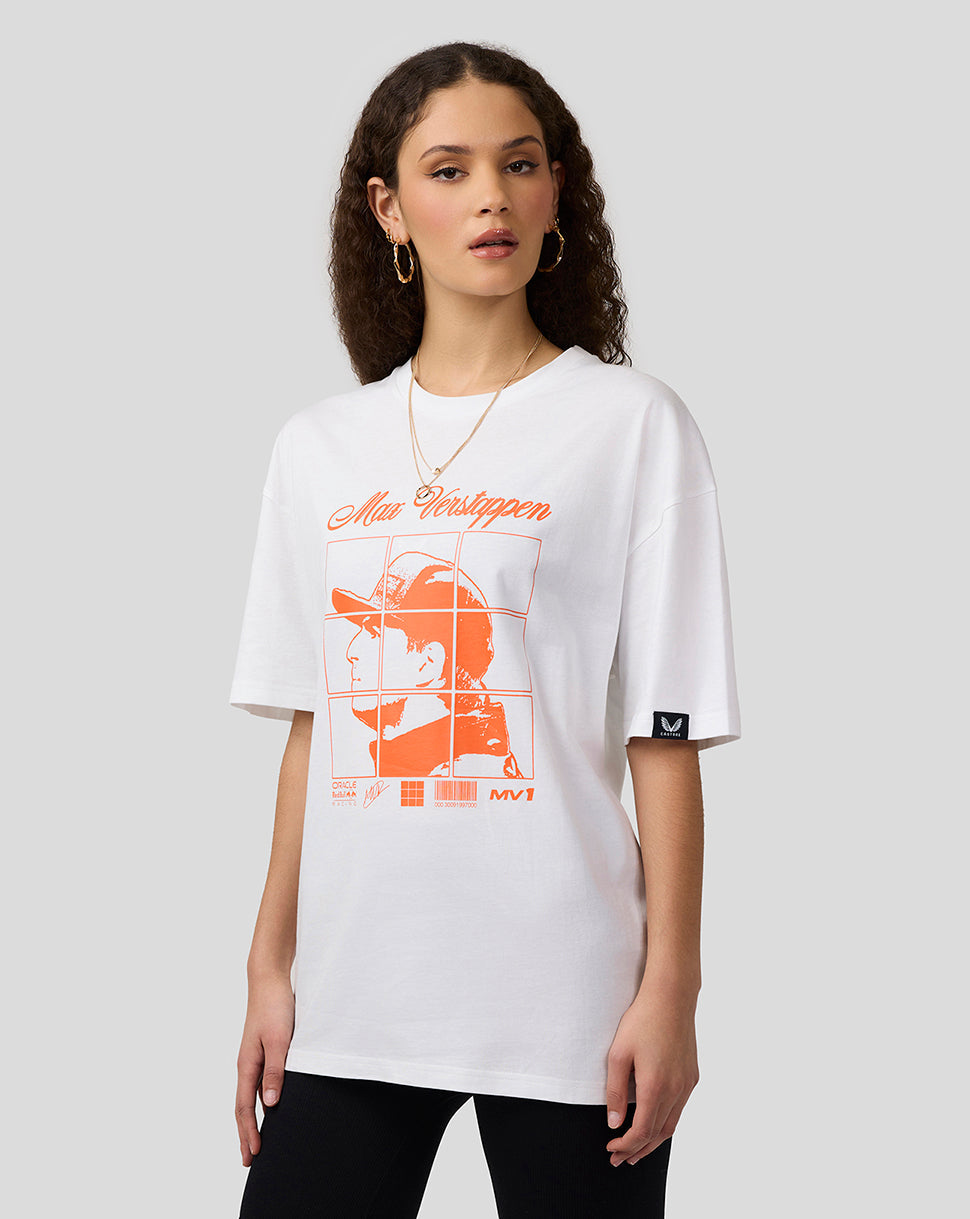 Oracle Red Bull Racing Unisex Max Verstappen Puzzle T-Shirt - Brilliant White
