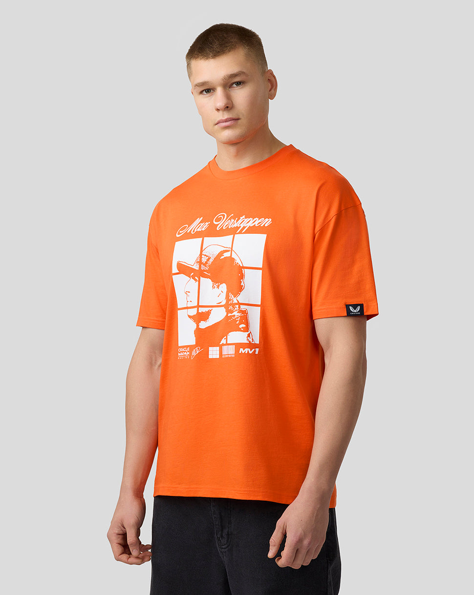 Oracle Red Bull Racing Unisex Max Verstappen Puzzle T-Shirt - Exotic Orange - Exotic Orange