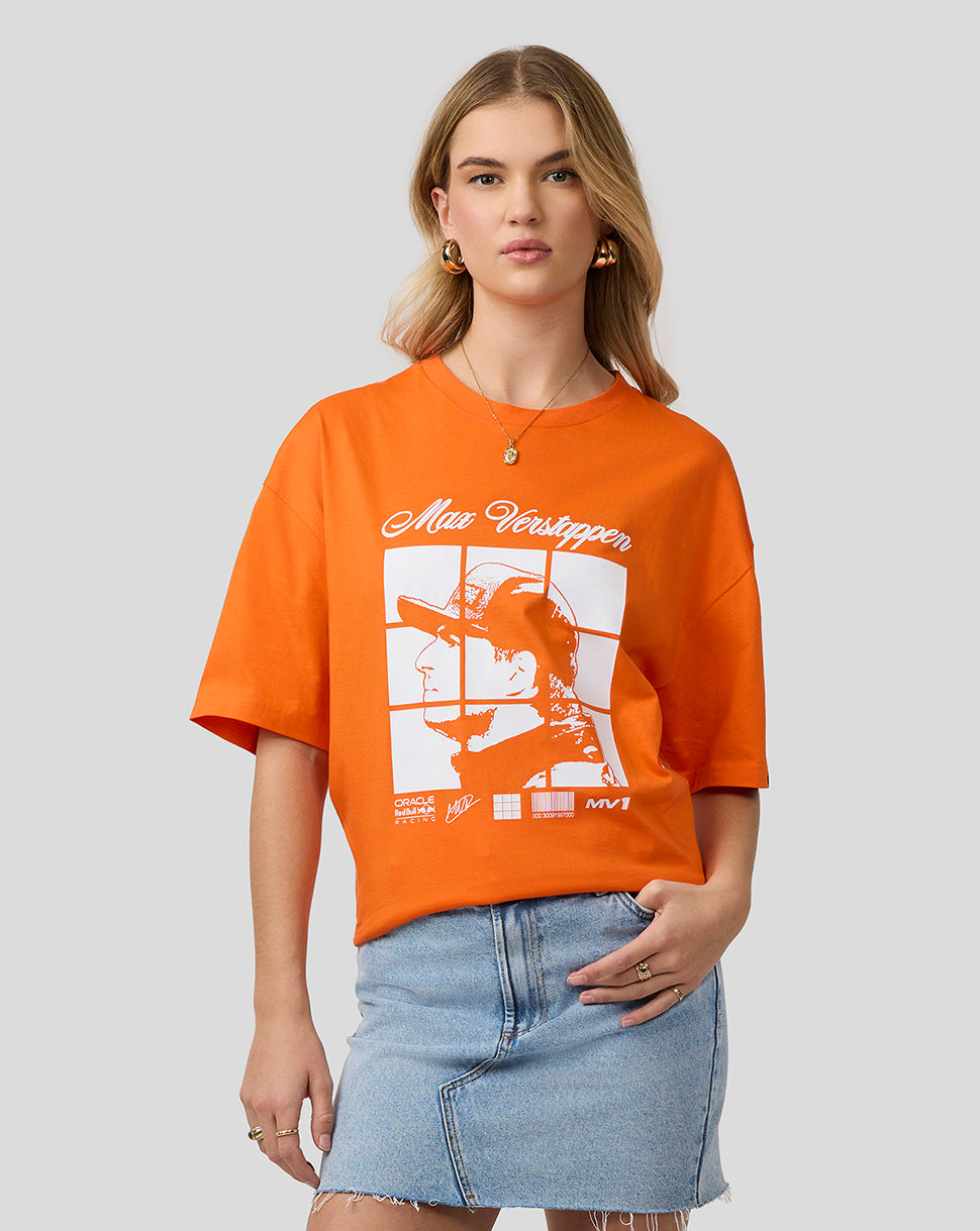 Oracle Red Bull Racing Unisex Max Verstappen Puzzle T-Shirt - Exotic Orange - Exotic Orange