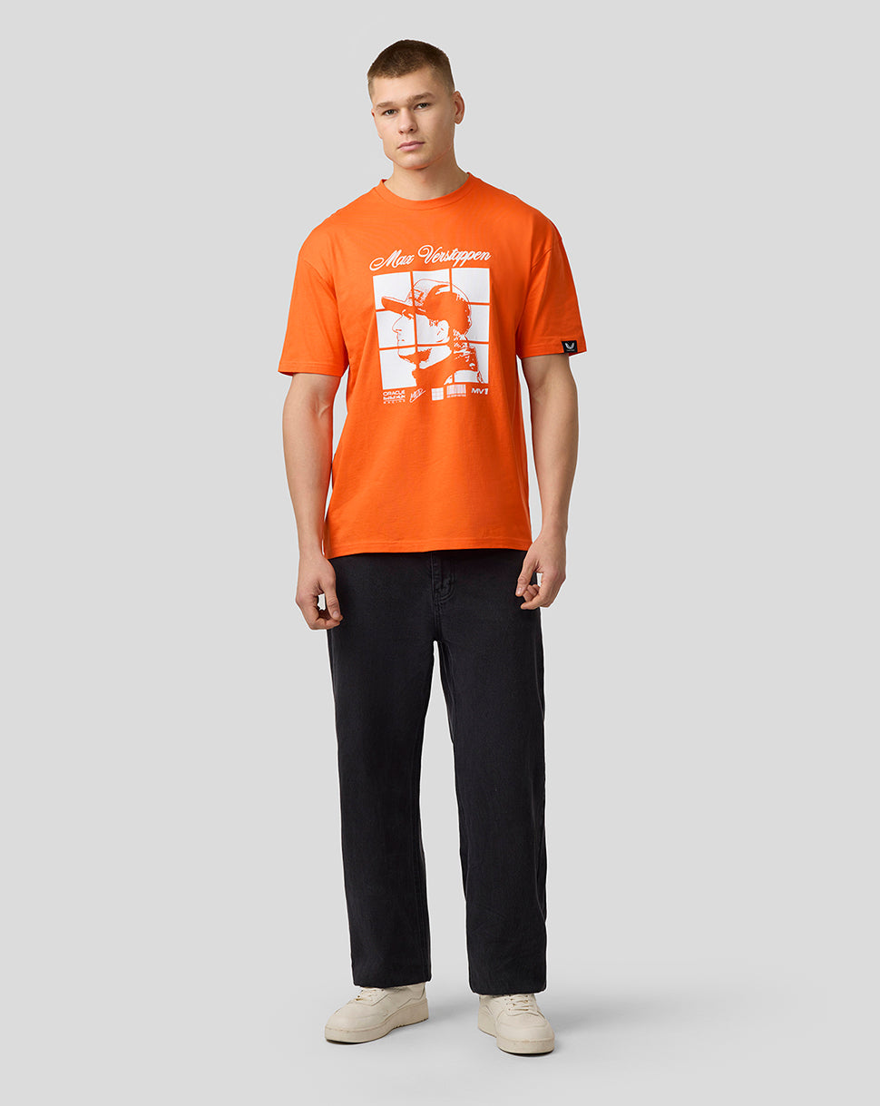 Oracle Red Bull Racing Unisex Max Verstappen Puzzle T-Shirt - Exotic Orange - Exotic Orange