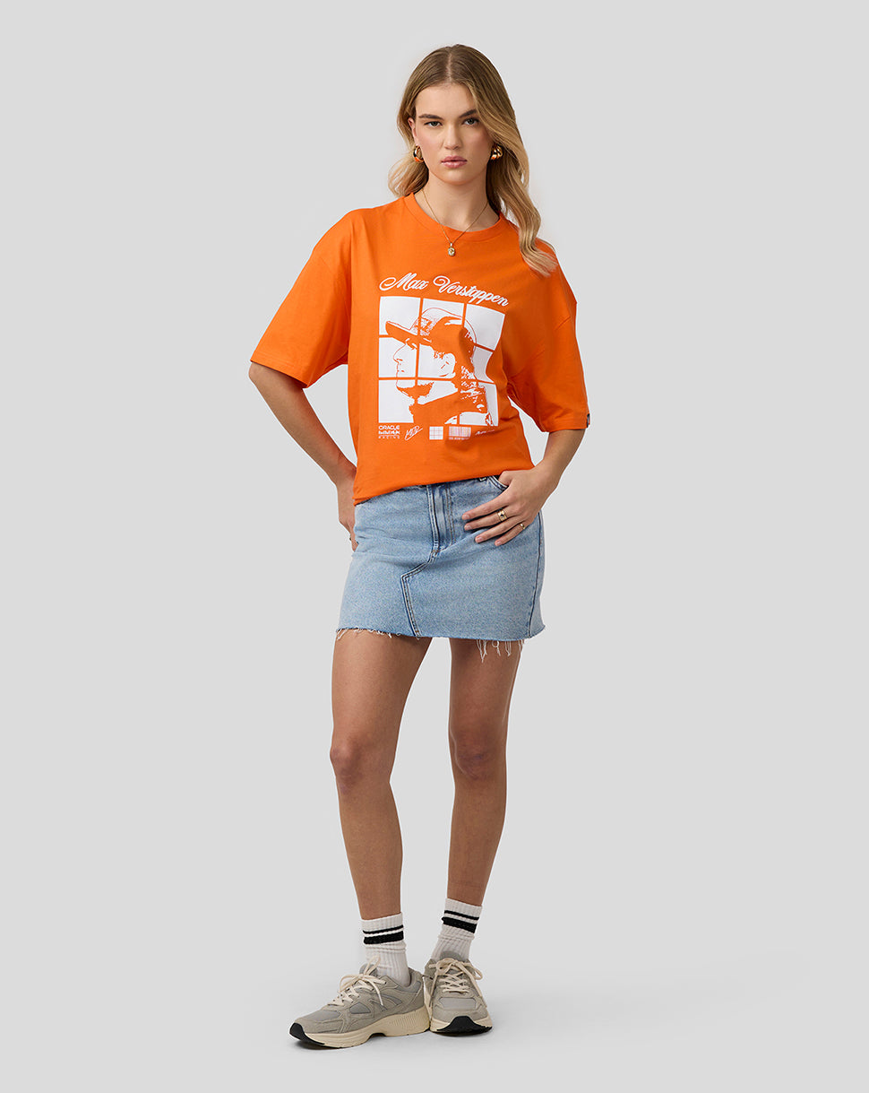 Oracle Red Bull Racing Unisex Max Verstappen Puzzle T-Shirt - Exotic Orange - Exotic Orange