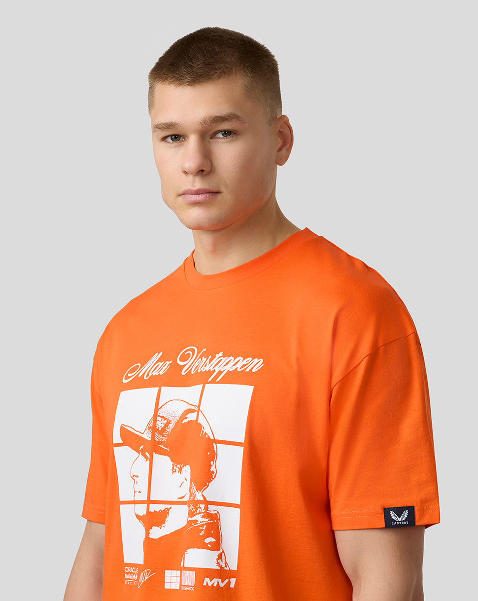 Oracle Red Bull Racing Unisex Max Verstappen Puzzle T-Shirt - Exotic Orange - Exotic Orange