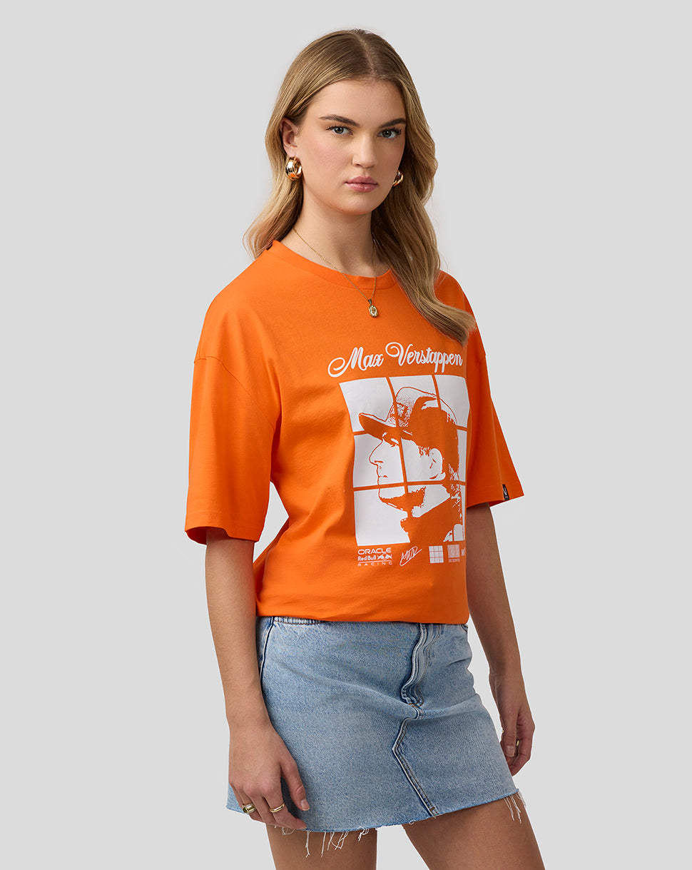 Oracle Red Bull Racing Unisex Max Verstappen Puzzle T-Shirt - Exotic Orange - Exotic Orange