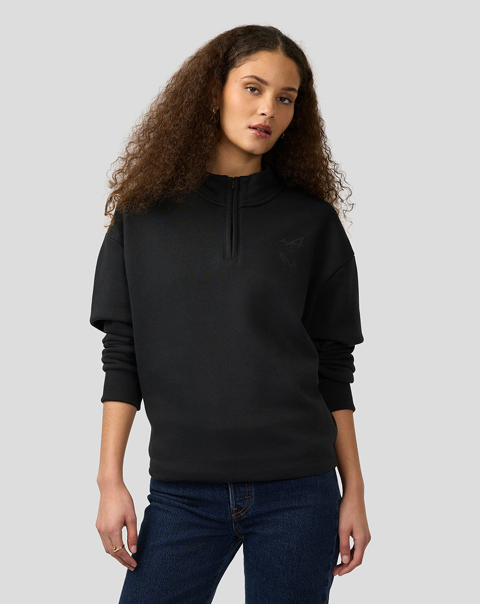 Camiseta unisex de manga larga con cremallera de un cuarto de BWT Alpine Formula One Team, con dos marcas - Caviar Black