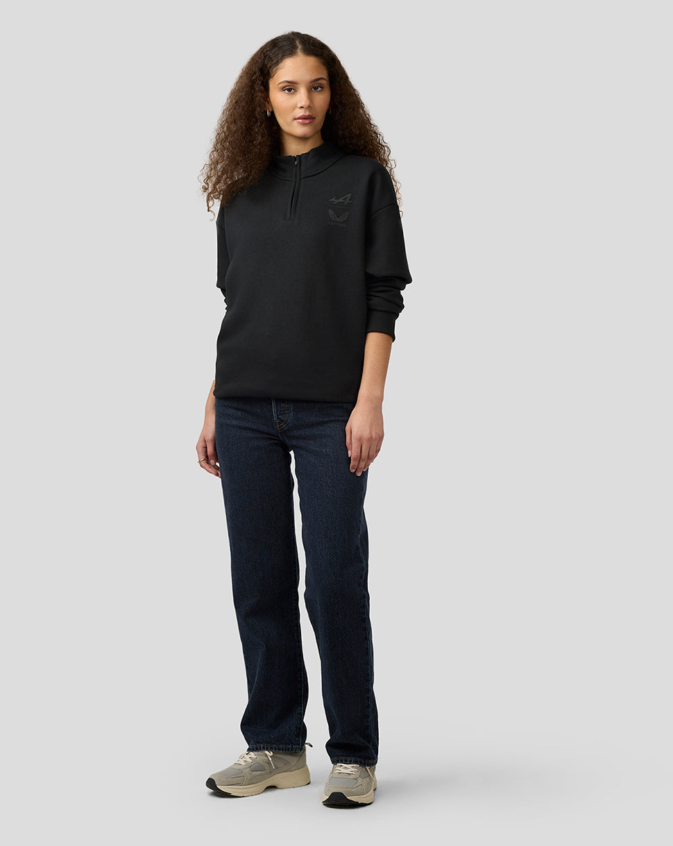 Camiseta unisex de manga larga con cremallera de un cuarto de BWT Alpine Formula One Team, con dos marcas - Caviar Black