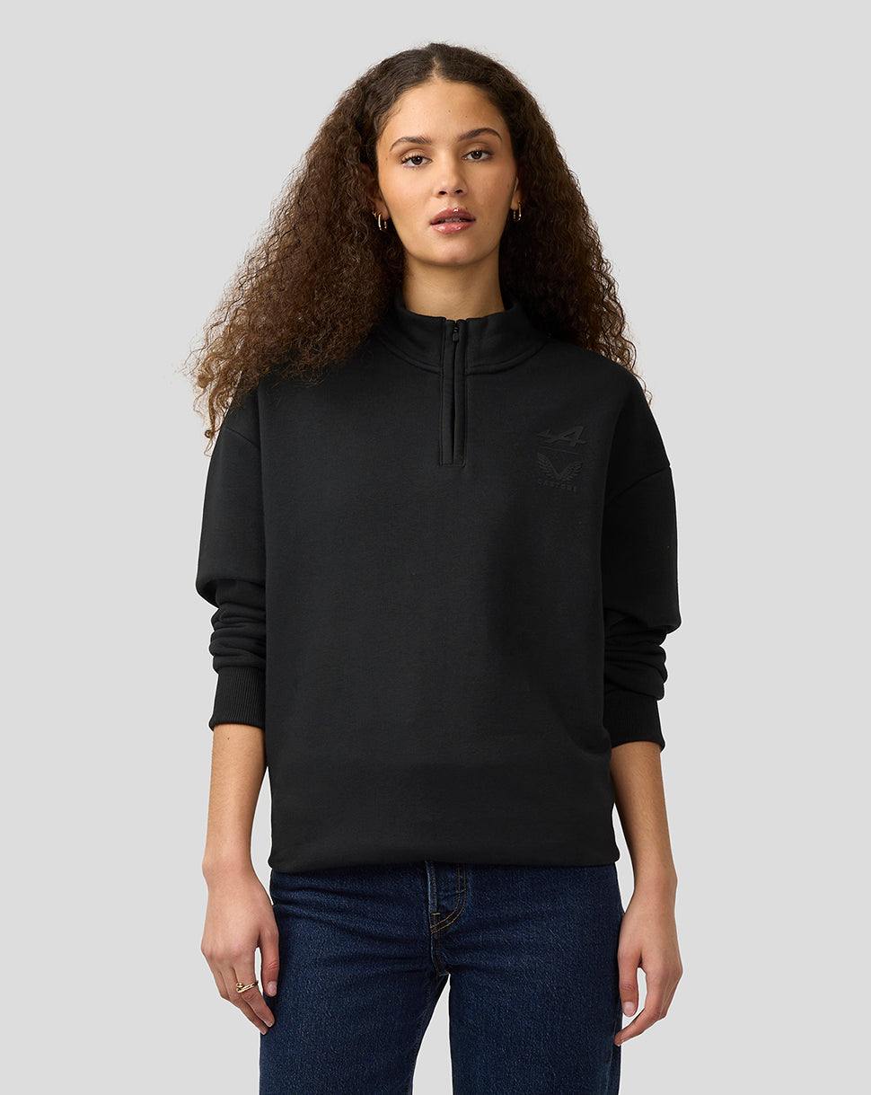 Camiseta unisex de manga larga con cremallera de un cuarto de BWT Alpine Formula One Team, con dos marcas - Caviar Black