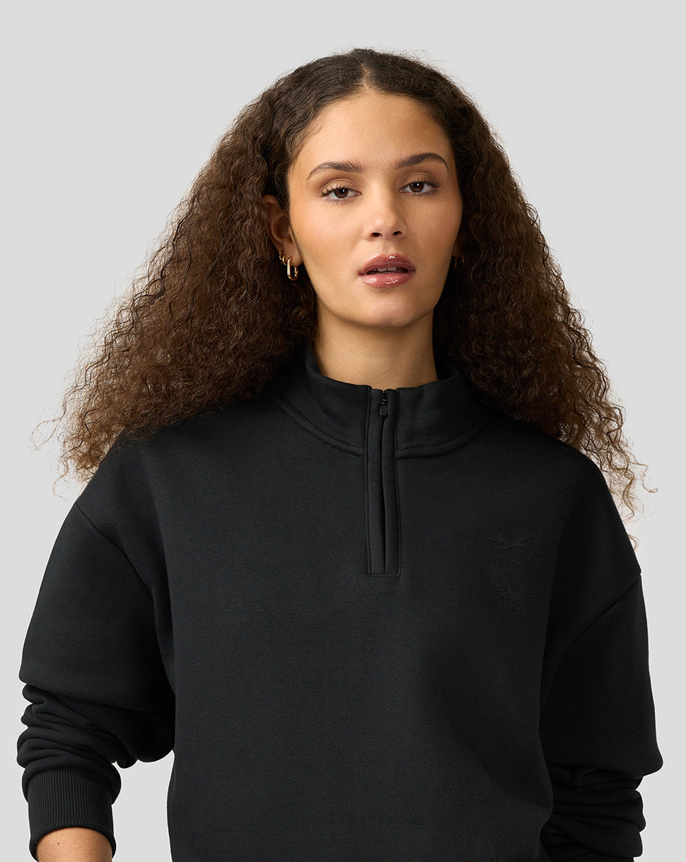 Camiseta unisex de manga larga con cremallera de un cuarto de BWT Alpine Formula One Team, con dos marcas - Caviar Black