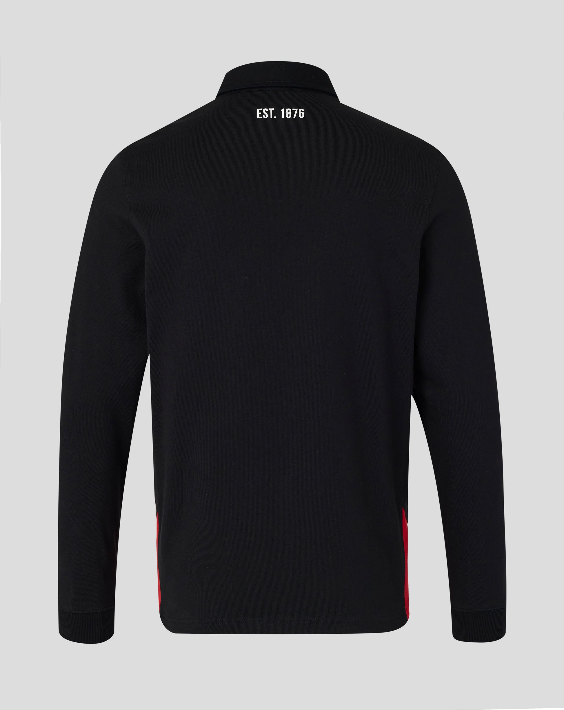 Black jacket with red accents on a gray background