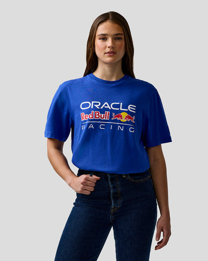 Person wearing a blue Oracle Red Bull Racing t-shirt on a gray background