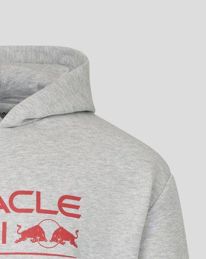 Gray hoodie with red Oracle logo on a light gray background