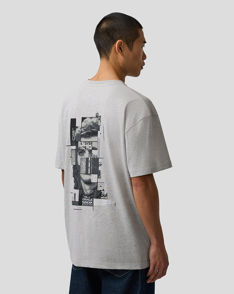 Oracle Red Bull Racing Unisex Max Verstappen Pixel Back Graphic T-Shirt - Grey Marl - Grey Marl