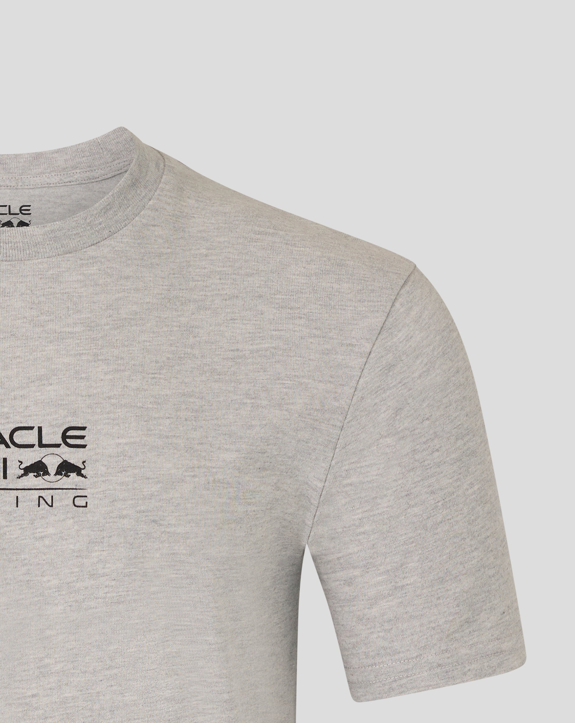 Gray t-shirt with a logo on a light gray background