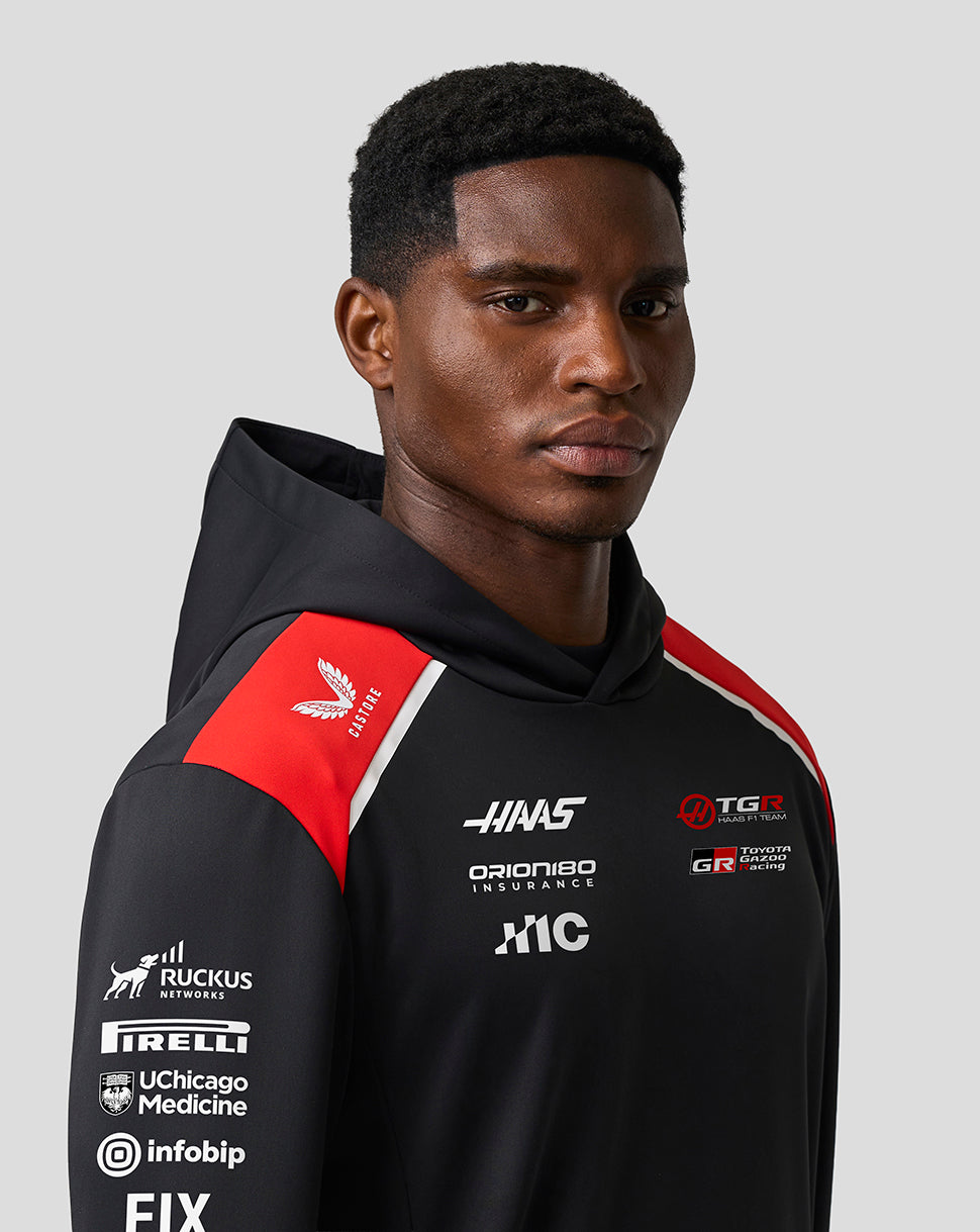 Official Haas Team Unisex Pullover Hoodie - Caviar/Flame Scarlet